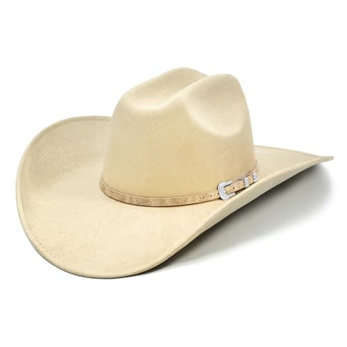 FLUFFY SENSE. Cowboy Hat for Women and Men with Shapeable Wide Brim - Felt Cattleman Western Hats for Cowboys and Cowgirls - color: Buckskin Tan, size: Large