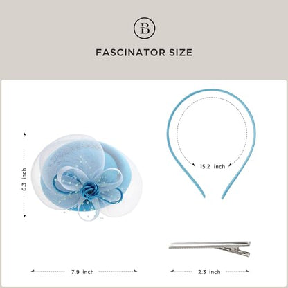 BABEYOND Fascinators Hats for Women Tulle Pillbox Knot Bead Tea Party Hat - color: Light Blue
