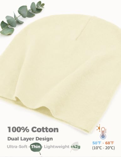 100% Cotton Thin Beanie Hat Women Men Soft Slouchy Chemo Skull Cap - color: 1pc Beige