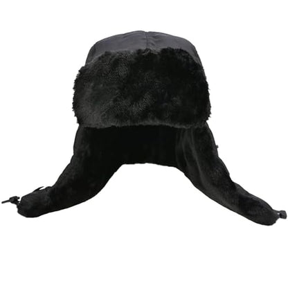 Unisex Winter Trooper Trapper Hat Warm Hats Hunting Hat with Ear Flaps - color: Black, Black Fur