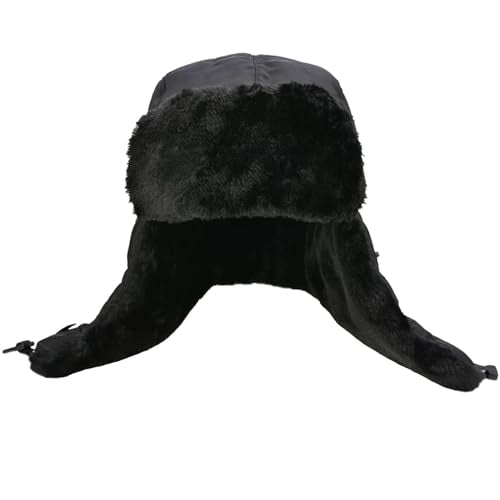 Unisex Winter Trooper Trapper Hat Warm Hats Hunting Hat with Ear Flaps - color: Black, Black Fur