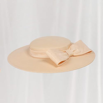 Fascinators Women Wide Brim 20s 50s Derby Pillbox Hat Bowknot Cocktail Tea Party Church Dress Hats - color: Khaki