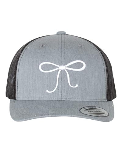 Go All Out String Bow Tie Cute Dad Deluxe Trucker Flatbill Baseball Structured Embroidered Hat - color: Heather Grey/ Black