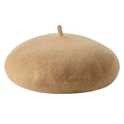 Lanzom Wool Blend Women Beret Hat French Beret Cap Winter Fashion Solid Color Hat for Women Girls Lady - color: Camel