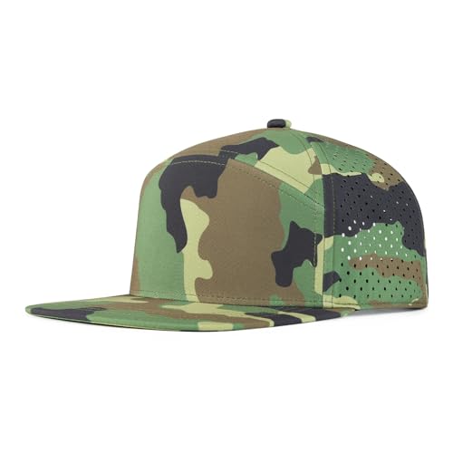 FEINION Men Laser Mesh Flat Brim Snapback Baseball Cap - color: Green Camouflage