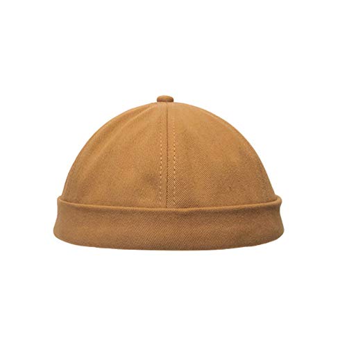 Docker Cap Brimless Hat for Men Women Beanie Rolled Cuff Retro Skullcap Miki Hat - color: Khaki