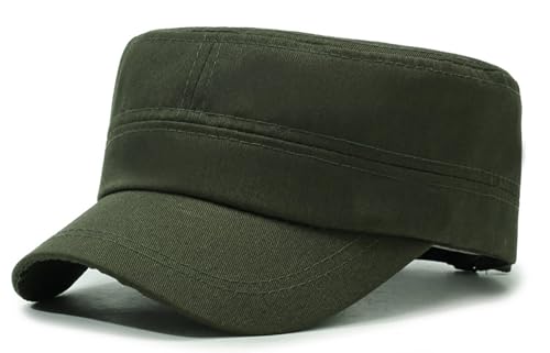 Washed Cotton Flat Top Military Cap for Unisex - color: Army Green