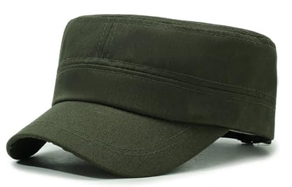 Washed Cotton Flat Top Military Cap for Unisex - color: Army Green