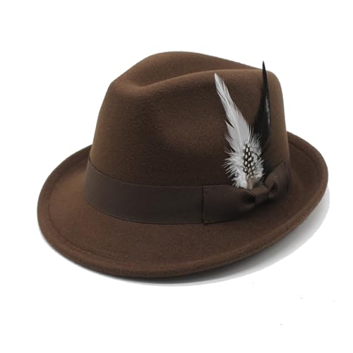 LIDHAY Classic Fedora Hats for Men & Women Vintage Style Short Brim Felt Hat Panama Fedora Hats with Bands - color: Coffee