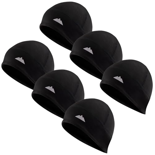 Tough Headwear Thermal Skull Cap - Moisture-Wicking Running Beanie - Wind-Blocking Cycling Cap - 4-Way Stretch Beanie for Men - color: 6 Pack: Black