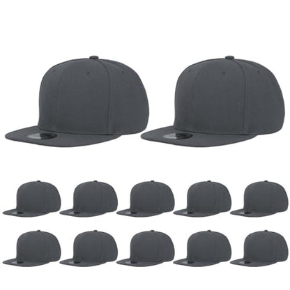ZH Plain Flat Brim Snapback Baseball Caps Adjustable Blank Baseball Caps Wholesale 12 Pack - color: Dark Gray