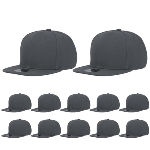ZH Plain Flat Brim Snapback Baseball Caps Adjustable Blank Baseball Caps Wholesale 12 Pack - color: Dark Gray