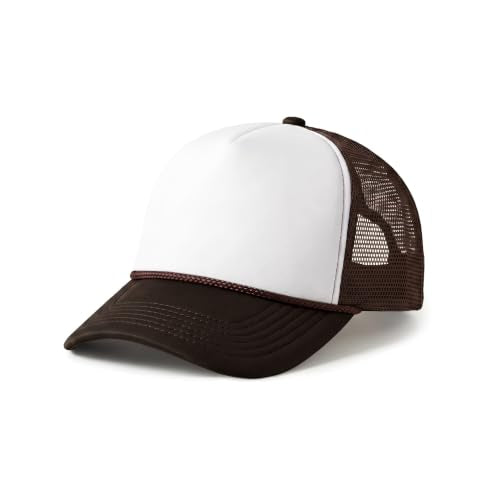 CHOK.LIDS Blank Foam Trucker Hat, Retro Mesh Rope Snapback Cap, Men Women - color: Curved Brim (White/Brown)