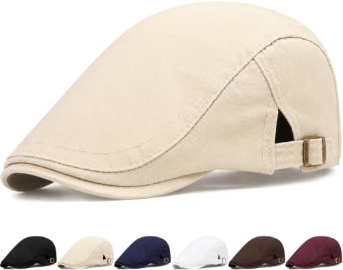 Initlove Mens Newsboy Cap Cotton Ivy Hat Beret Hats for Driving - color: B Khaki