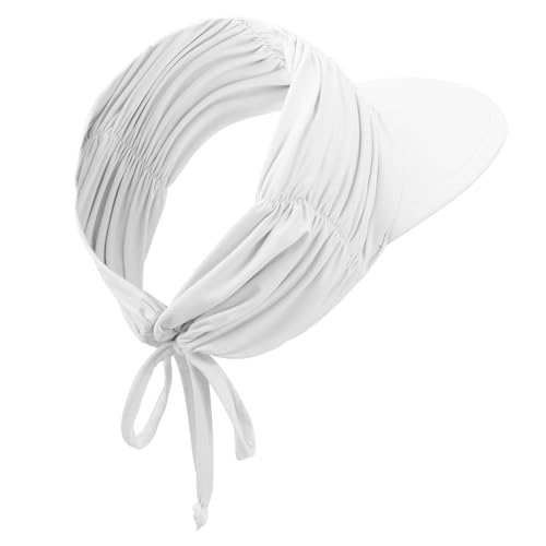 Women Visor Sun Hat Adjustable Foldable Wide Brim Sun Hats Summer UPF 50+ UV Protection Visor Cap for Outdoor Beach - color: White B