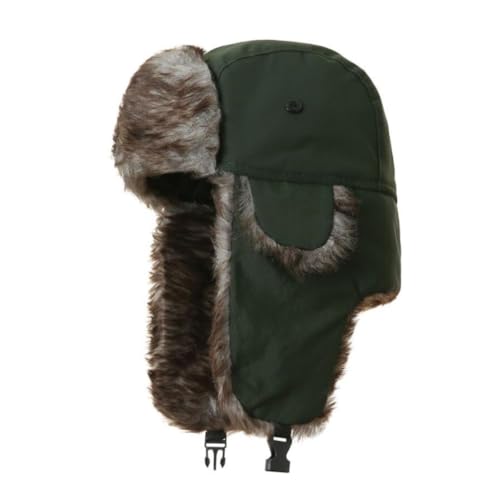 Trapper Hat Warm Faux Fur Winter Hat with Ear Flaps Windproof Waterproof Snow Ski Hats for Men Women Cold Weather - color: Blackish Green
