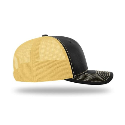 Richardson 112 Classic Six-Panel Adjustable Snapback Trucker Cap - color: Black/Vegas Gold