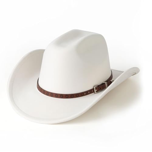 Western Cowboy Hat for Women Men Retro Suede Hat - color: Beige-small Flower Belt
