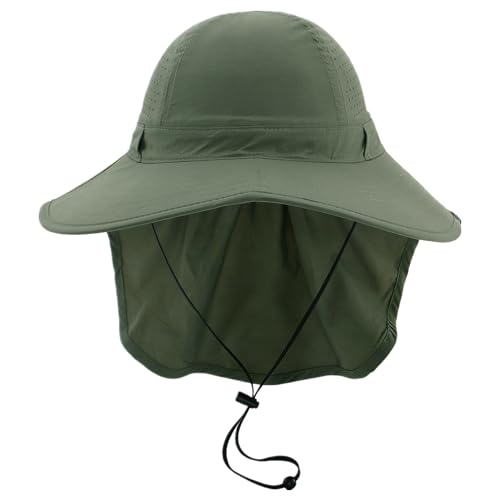 Sun Hats for Men Women with Neck Flap UPF 50+ UV Protection Wide Brim Bucket Hat Safari Hiking Fishing Hats - color: Green