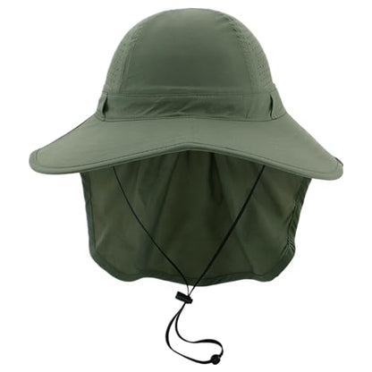 Sun Hats for Men Women with Neck Flap UPF 50+ UV Protection Wide Brim Bucket Hat Safari Hiking Fishing Hats - color: Green