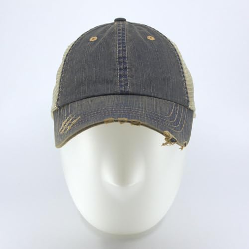 The Vintage Year Distressed Cotton Unstructured Soft Mesh Breathable Adjustable Dirty Wash Dad Hat Trucker Baseball Cap - color: Dirty Wash Navy