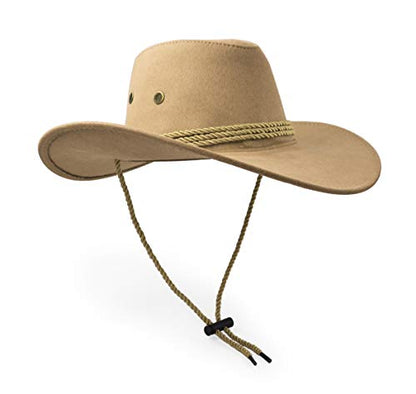 Cowboy Hat, Sun Hat Faux Felt Leather Suede Travel Cap Western Hat Outdoor Sun Protect - color: Beige