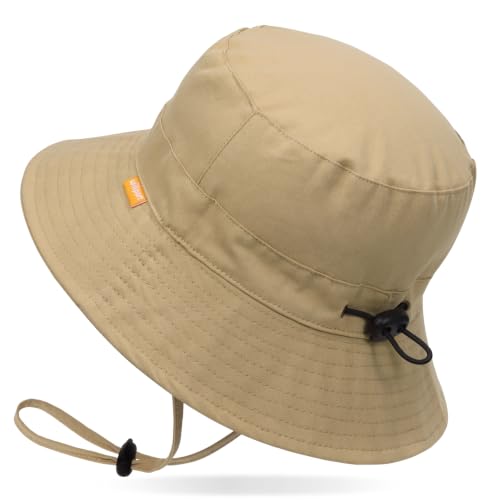 WILLPORT Kids Sun Hat,Adjustable Cotton Toddler Bucket Hat,0-6Y - color: Khaki, size: 0-24 Months