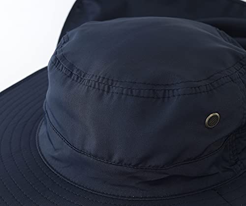 Home Prefer UPF50 Mens Sun Hat with Neck Flap Quick Dry UV Protection Cap Womens Wide Brim Fishing Hat Neck Flap Beach Garden - color: Navy Blue