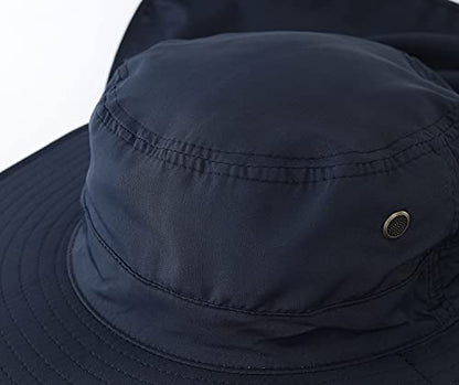 Home Prefer UPF50 Mens Sun Hat with Neck Flap Quick Dry UV Protection Cap Womens Wide Brim Fishing Hat Neck Flap Beach Garden - color: Navy Blue