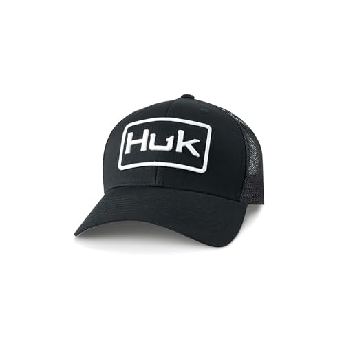 Mens Trucker Hat, Anti-Glare Snapback Fishing Hat for Men - color: Huk Logo - Black
