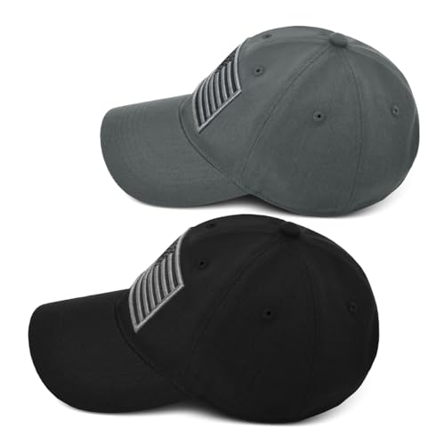 2 Pack American Flag Hats, Patriotic Adjustable Baseball Caps, Low Profile USA Dad Hats for Men Women Daily Wear - color: Black ＆ Grey