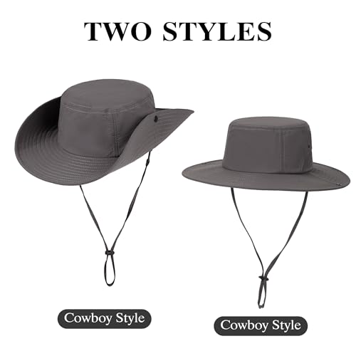 Wide Brim Sun Hats Waterproof Packable Bucket Hat UV Protection Summer Fishing Hat for Men and Women - color: Khaki+dark Gray