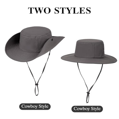 Wide Brim Sun Hats Waterproof Packable Bucket Hat UV Protection Summer Fishing Hat for Men and Women - color: Khaki+dark Gray