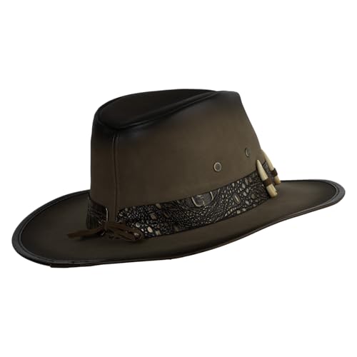 e4Hats.com UPF 50+ Australian Outback Faux Leather Hat - color: Crocodile Teeth a, size: Medium