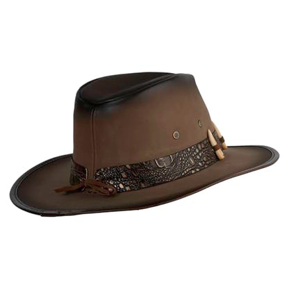e4Hats.com UPF 50+ Australian Outback Faux Leather Hat - color: Crocodile Teeth a, size: Large