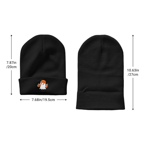 Embroidered Beanie Halloween Goth Knit Hat for Men Women - color: Halloween Funny Ghost Pumpkin