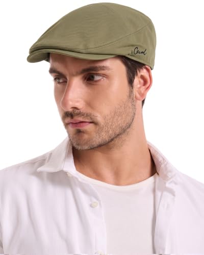 ZLYC Men Cotton Flat Cap Summer Scally Newsboy Beret Driver Hat - color: Solid Army Green