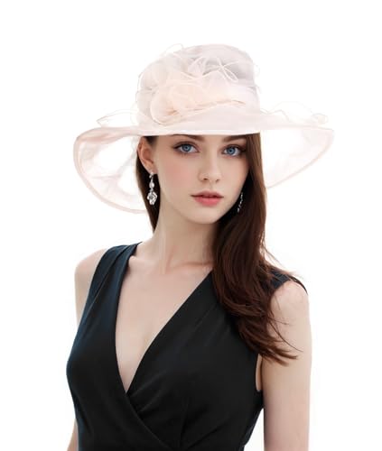 Derby Hats for Women 2026 Women's Elegant Organza Kentucky Fascinator for Church, Tea Party, Weddings Hats - color: Hat2-beige