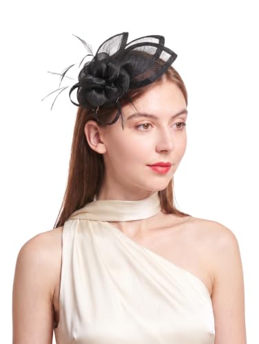 Sinamay Fascinator Hat Headband Clip for Women Tea Party - color: Black-01