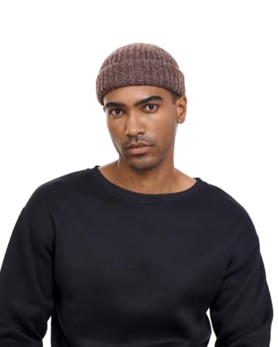 Chunky Wool Fisherman Short Beanie Hats Skull Cap for Men, Mens Thick Skater Streetwear Fishermans Beanie Daily Hat - color: Brown