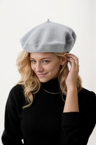 Women's Beret Hats - French Wool Blend Winter Cap, 70% Wool All-Season Soft Beret Hats for Women (Multi-Color) - color: Grey