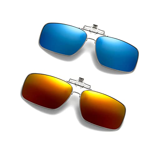 Clip on Flip up Polarized Lens For Prescription Glasses UV Protection Sunglasses (Clear lenses not Polarized) - color: Style C Red Blue