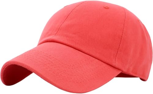 KBETHOS Classic Unisex Cotton Adjustable Low Crown Baseball Cap – Plain Dad Hat - color: Coral