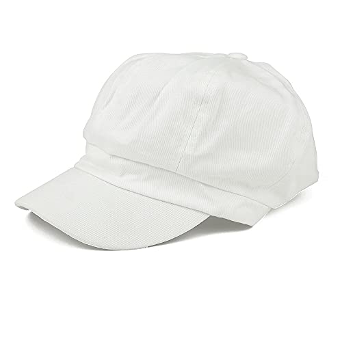 Womens Newsboy Hat - 8 Panels 100% Cotton Vintage Cabbie Hat with Elastic Back - color: White