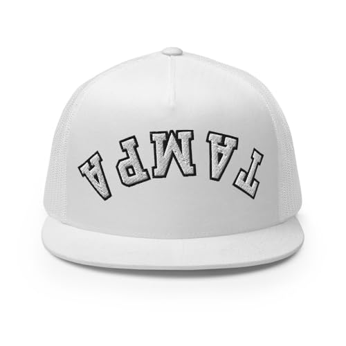 NX Upside Down Tampa Embroidered Flat Bill Trucker Hat High Crown Snapback Cap - color: White