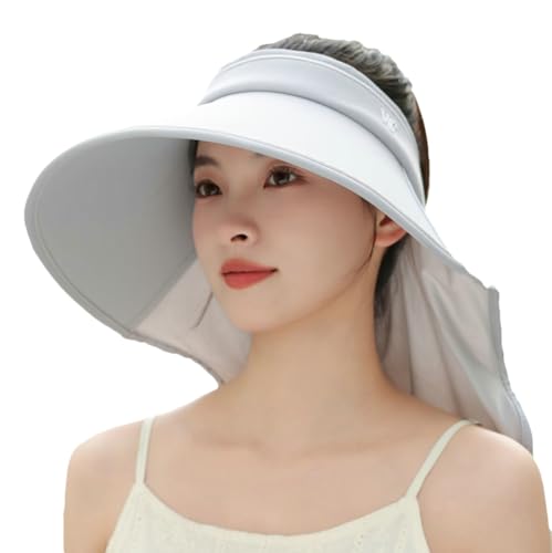 Sun Visor Hats for Women Wide Brim UPF 50+ UV Sun Protection Visor Hats Casual Adjustable Roll up Summer Beach Caps - color: B-grey