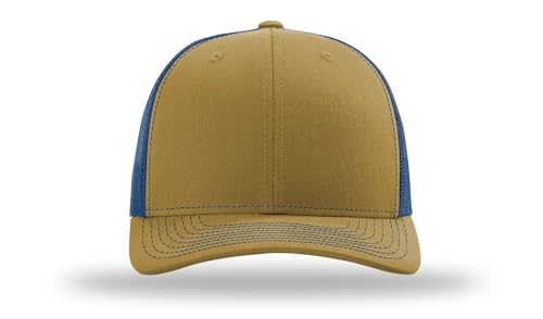 Richardson 112 Trucker Hat - Premium Blank Baseball Cap, Adjustable Snapback Hat - Structured Six Panel Richardson Blank Hats - color: Biscuit/True Blue