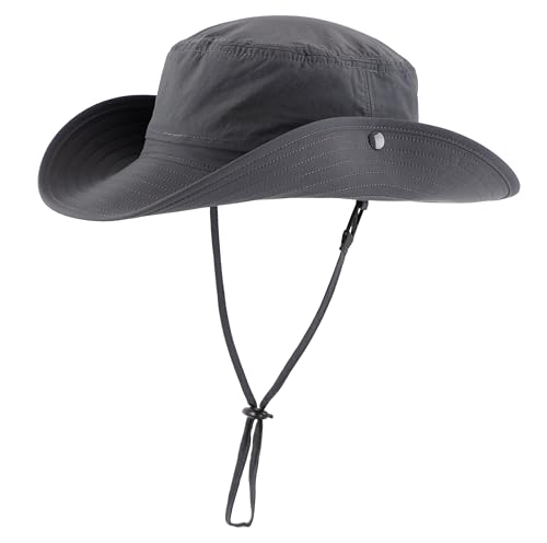 Connectyle Sun Hat for Men Women Outdoor UV Protection Safari Hat for Fishing Hiking Gardening Breathable Cowboy Hat UPF50 - color: Dark Grey