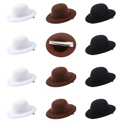 Mini Top Hat Hair Clips Tea Party Clip Fascinator Tiny Small Hats Decorations Hair Accessories - color: Black&Brown&White