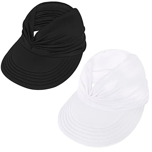 American Trends Wide Brim Visor for Women Lightweight Packable Ponytail Hat - color: Z Black & White